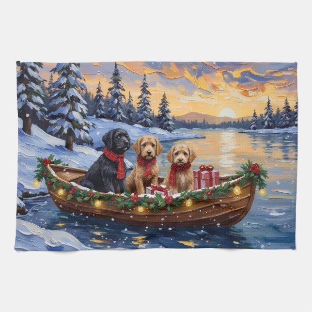 Bernedoodle Christmas Boat Holiday Kökshandduk (Horisontell)