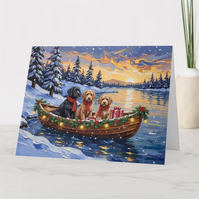 Bernedoodle Christmas Boat Holiday Kort (Framsida)