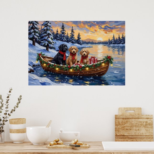 Bernedoodle Christmas Boat Holiday Poster (Kök)