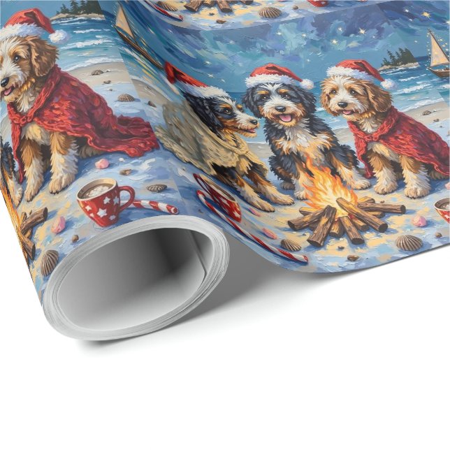 Bernedoodle Christmas Bonfire Beach Holiday Presentpapper (Rullad Hörn)