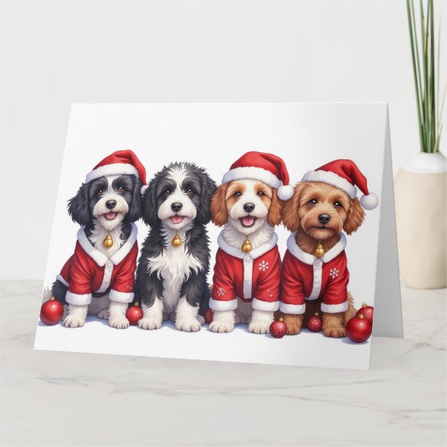 Bernedoodle Christmas Dress Santa Hat Kort (Framsida)