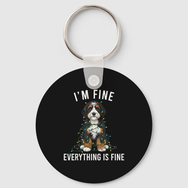 Bernedoodle Christmas I'm Fine Everything Is Fine  Nyckelring (Framsida)