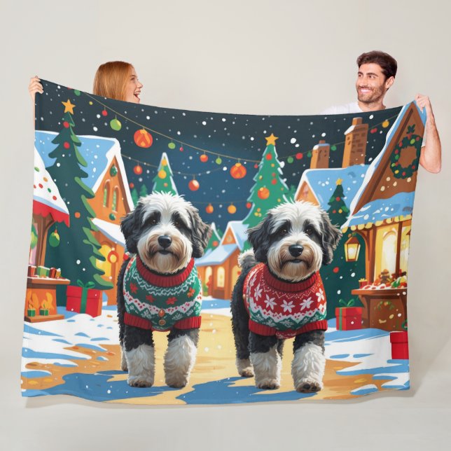 Bernedoodle Dogs Christmas Snow Holiday Fleecefilt (På plats)