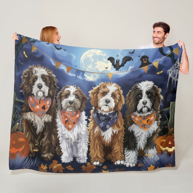 Bernedoodle Halloween Kuslig Fleecefilt (På plats)