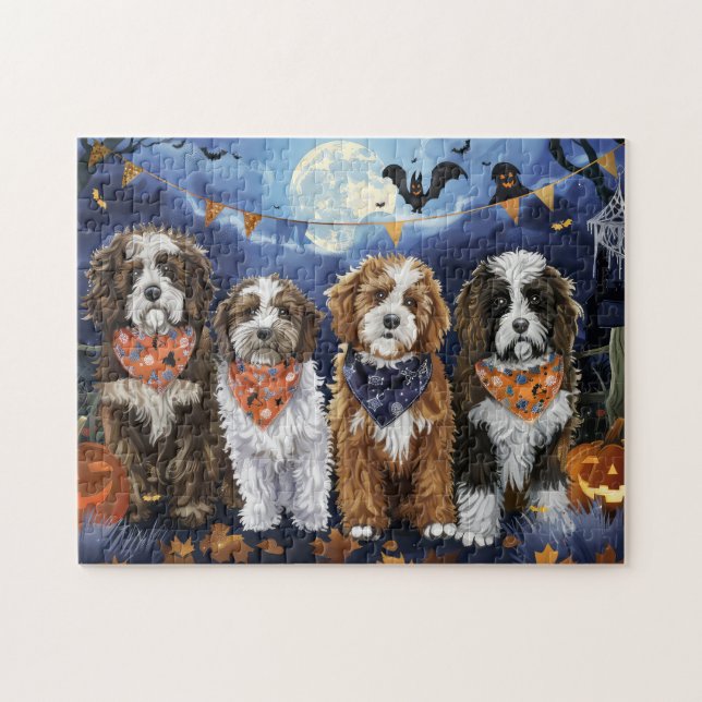 Bernedoodle Halloween Kuslig Pussel (Horisontell)