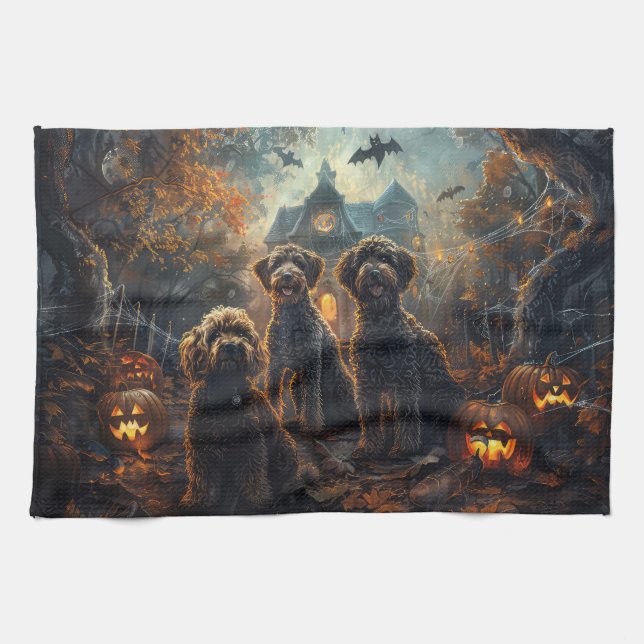 Bernedoodle Halloween Night Doggy Delight Kökshandduk (Horisontell)