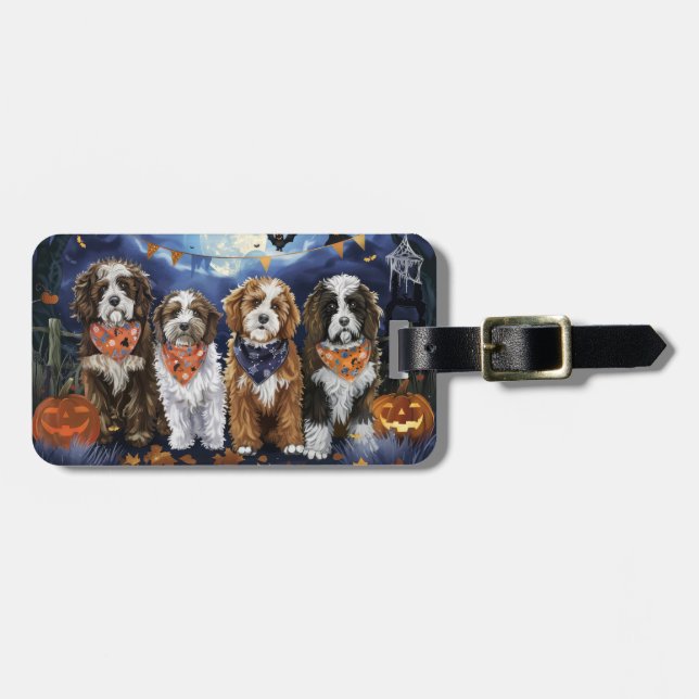 Bernedoodle Halloween Spooky Bagagebricka (Horisontell Framsida)