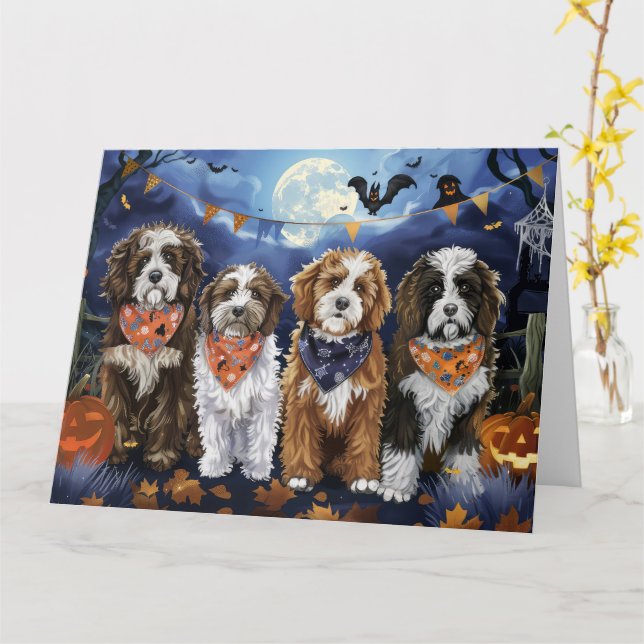 Bernedoodle Halloween Spooky Kort (Gul blomma)