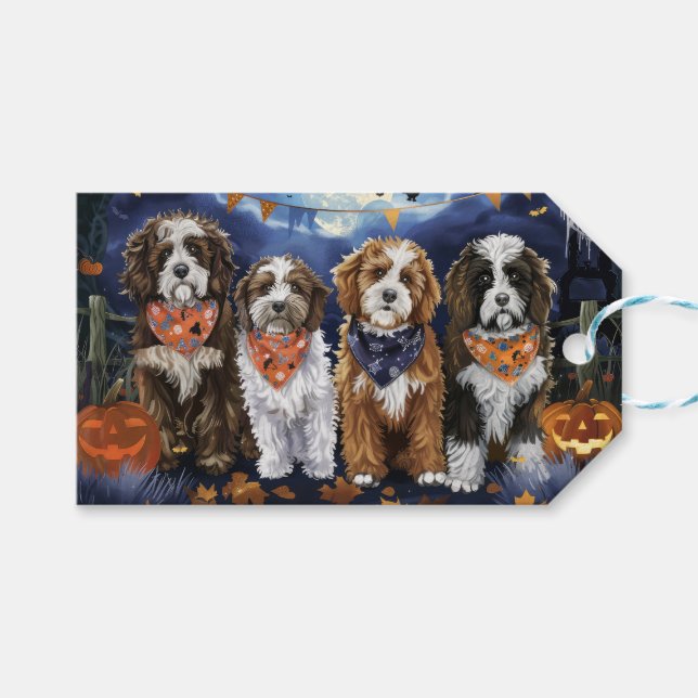 Bernedoodle Halloween Spooky Presentetikett (Framsidan (Horisontell))