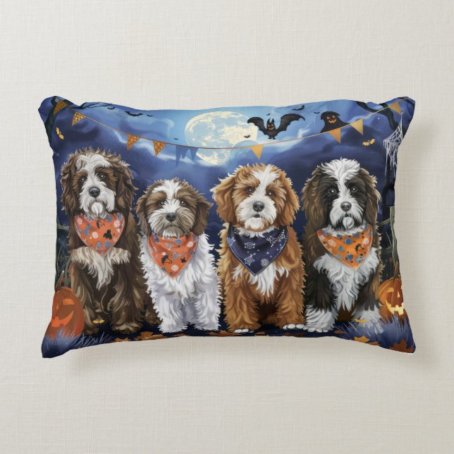 Bernedoodle Halloween Spooky Prydnadskudde (Framsidan)