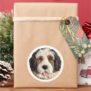 Bernedoodle Hund 3D Inspired Runt Klistermärke