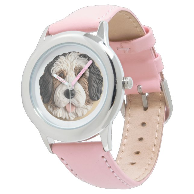 Bernedoodle Hund 3D Inspirerad Armbandsur (Vinklad)