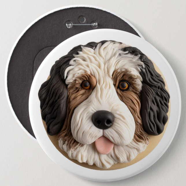 Bernedoodle Hund 3D Inspirerad Knapp (Framsida & baksida)