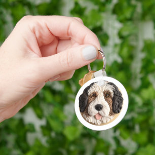 Bernedoodle Hund 3D Inspirerad Nyckelring