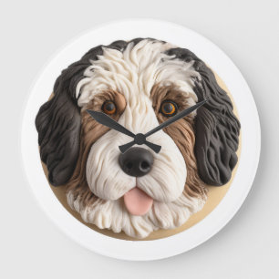Bernedoodle Hund 3D Inspirerad Stor Klocka