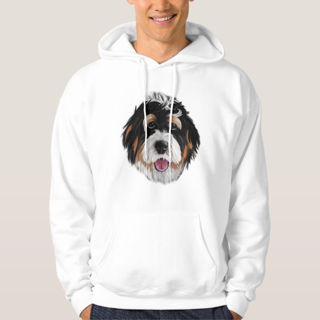 Bernedoodle Hund Ansikte Hoodie (Framsida)