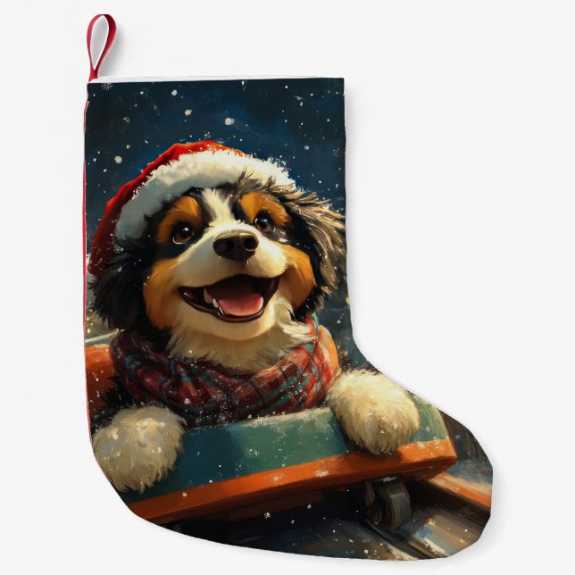 Bernedoodle Hund Berg-och-dalbana Jul  Liten Julstrumpa (Framsidan)