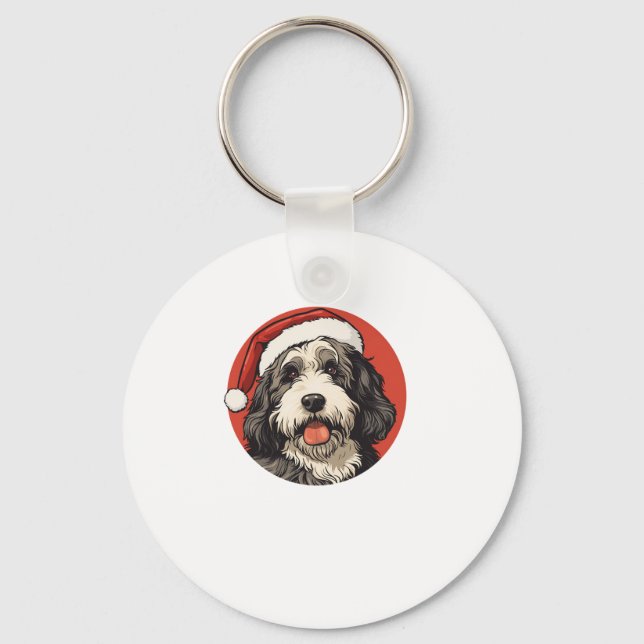 Bernedoodle Hund Doodle Dood Cute God jul! Nyckelring (Framsida)