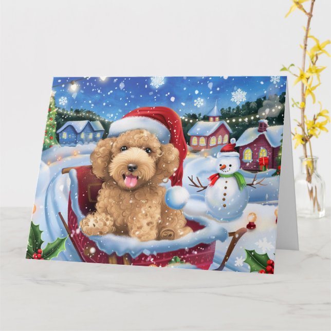 Bernedoodle Hund i julen i Sleigh Snö Kort (Gul blomma)