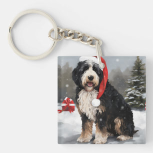 Bernedoodle Hund i julen Snö