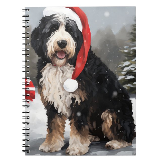 Bernedoodle Hund i julen Snö Anteckningsbok (Framsidan)