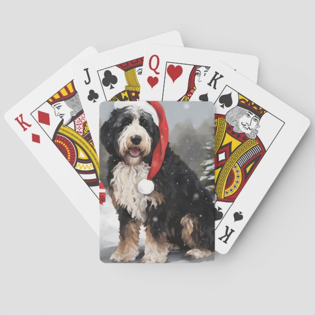 Bernedoodle Hund i julen Snö Casinokort (Baksidan)