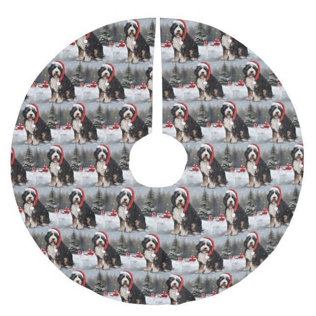 Bernedoodle Hund i julen Snö Julgransmatta Borstad Polyester (Framsidan)