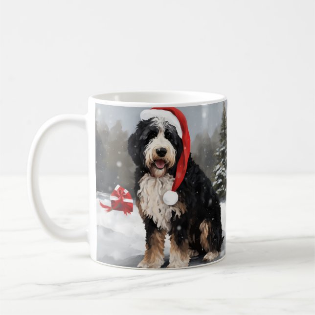 Bernedoodle Hund i julen Snö Kaffemugg (Vänster)