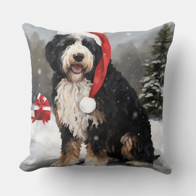 Bernedoodle Hund i julen Snö Kudde (Framsida)