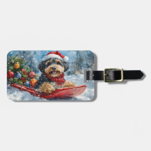 Bernedoodle Hund i släde Låt det snöa jul Bagagebricka
