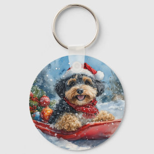 Bernedoodle Hund i Släde Låt det Snöa Jul Nyckelring