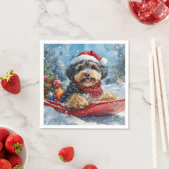 Bernedoodle Hund i Släde Låt det Snöa Jul Pappersservett (Insitu)
