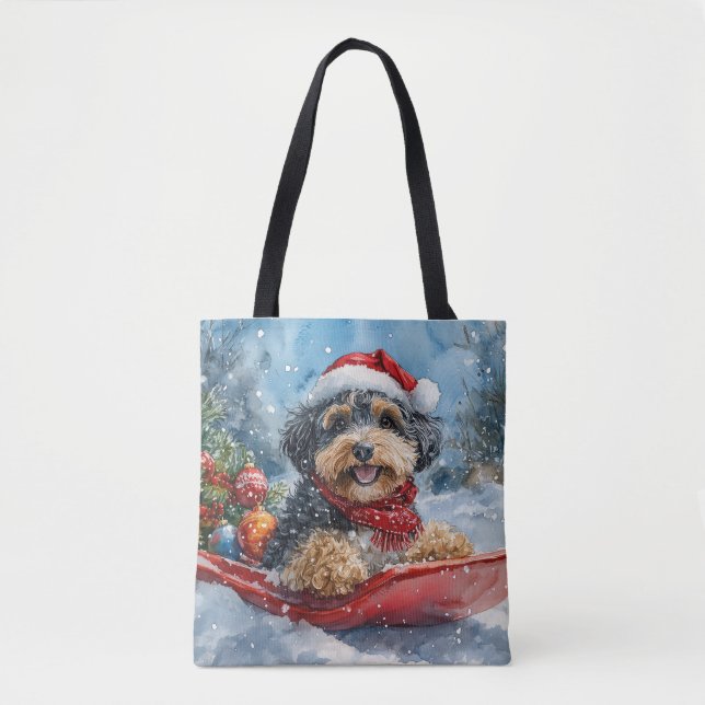 Bernedoodle Hund i Släde Låt det Snöa Jul Tygkasse (Framsida)