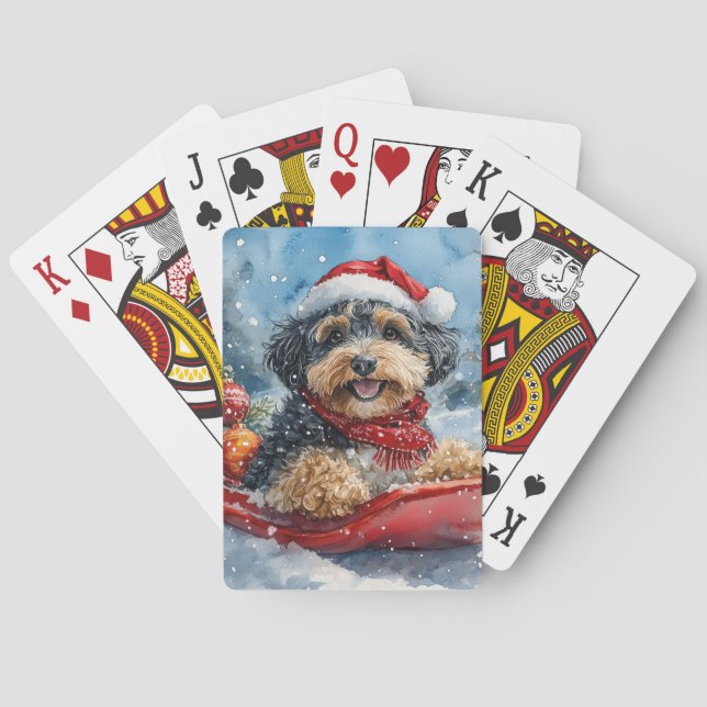 Bernedoodle Hund i Sledge Låt det snöa jul Casinokort (Baksidan)