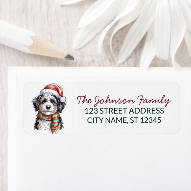 Bernedoodle Hund Jul Returadress           Etikett (Insitu)