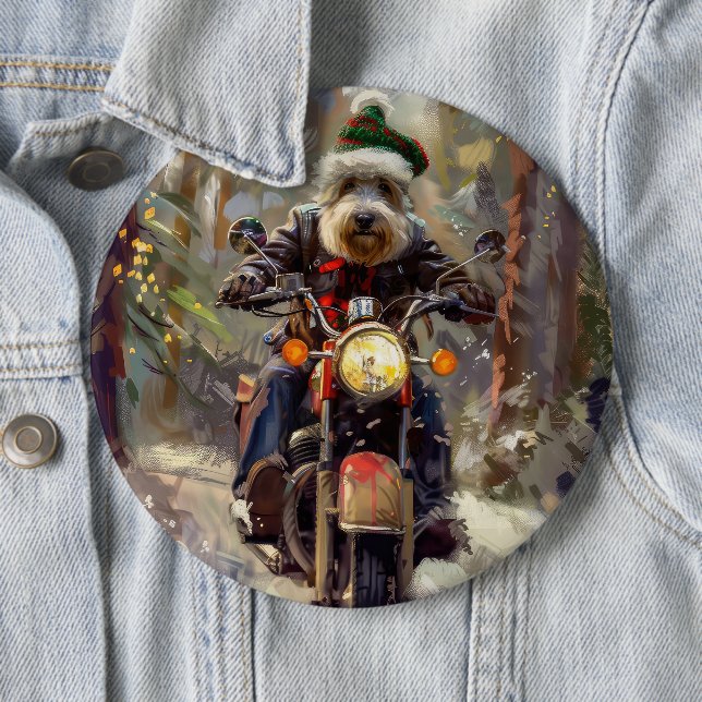 Bernedoodle Hund Kör Motorcykel Jul  Knapp (In Situ)