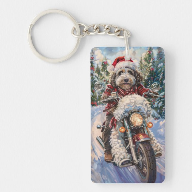 Bernedoodle Hund Ridande Motorcykel Jul (Framsidan)