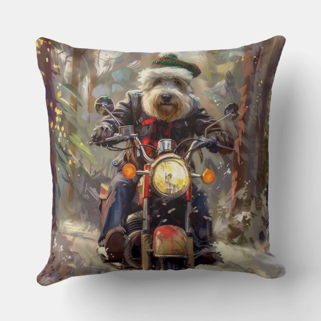 Bernedoodle Hund Ridande Motorcykel Jul Kudde (Baksida)