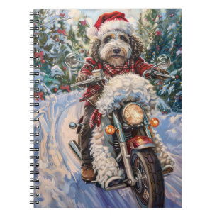 Bernedoodle Hund Riding Motorcykel jul Anteckningsbok