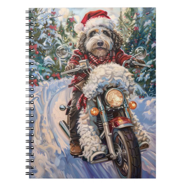 Bernedoodle Hund Riding Motorcykel jul Anteckningsbok (Framsidan)