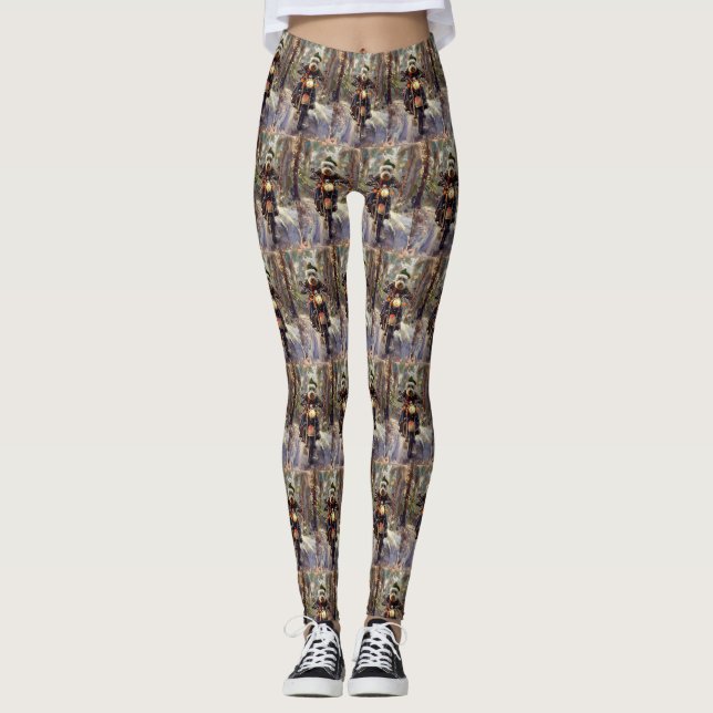Bernedoodle Hund Riding Motorcykel jul Leggings (Framsida)