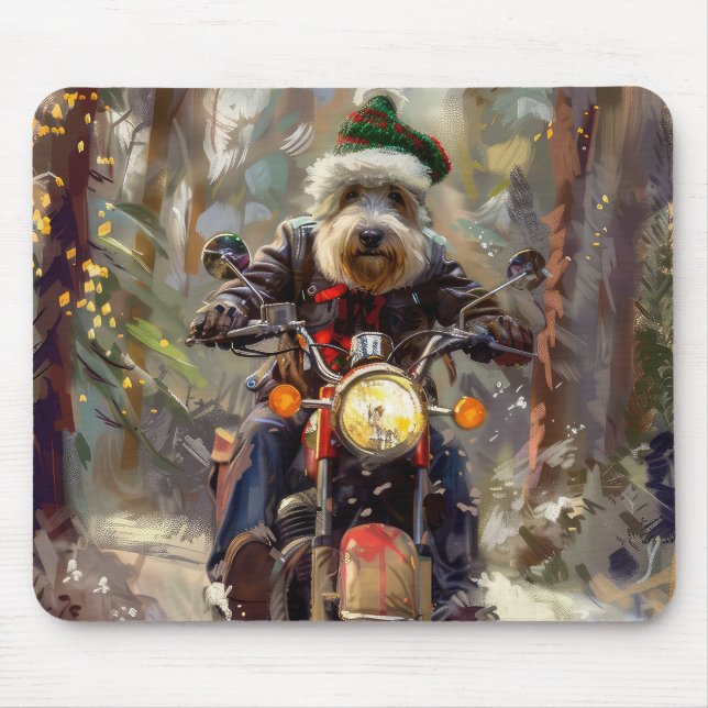 Bernedoodle Hund Riding Motorcykel jul Musmatta (Framsidan)