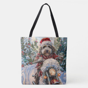 Bernedoodle Hund Riding Motorcykel jul Tygkasse