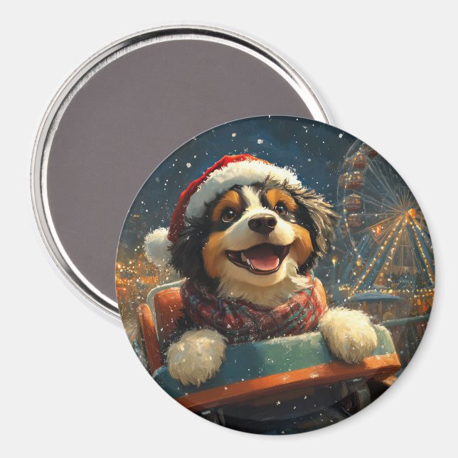 Bernedoodle Hund Roller Underlägg jul Magnet (Front/Back)