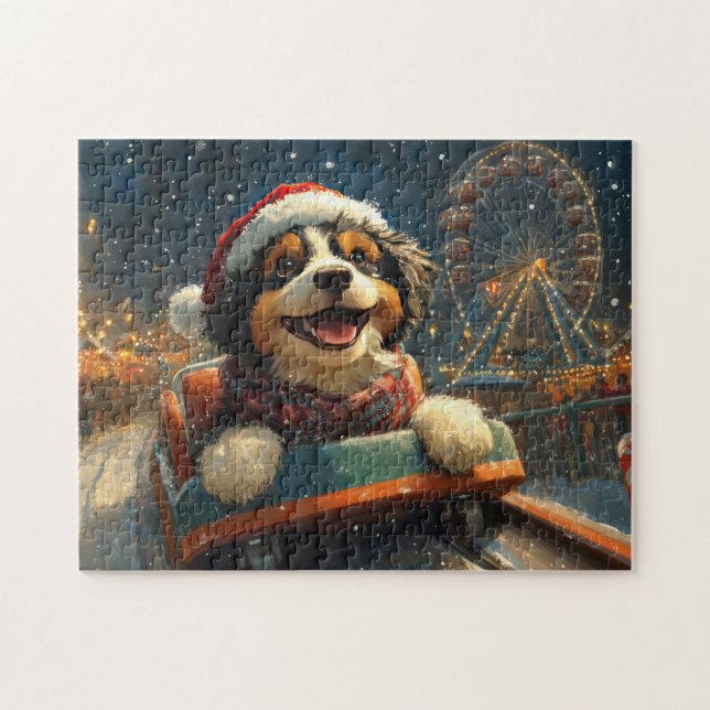 Bernedoodle Hund Roller Underlägg jul Pussel (Horisontell)