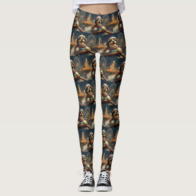 Bernedoodle Hund Rullande Berg- och dalbana Jul Leggings (Framsida)