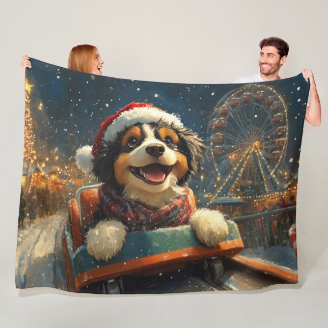 Bernedoodle Hund Rullande Matta Jul  Fleecefilt (På plats)