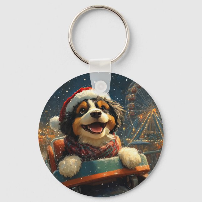 Bernedoodle Hund Rulltrappa Jul  Nyckelring (Framsida)