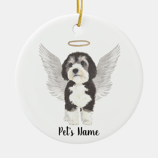 Bernedoodle Hund Sympathy Memorial Julgransprydnad Keramik (Framsidan)