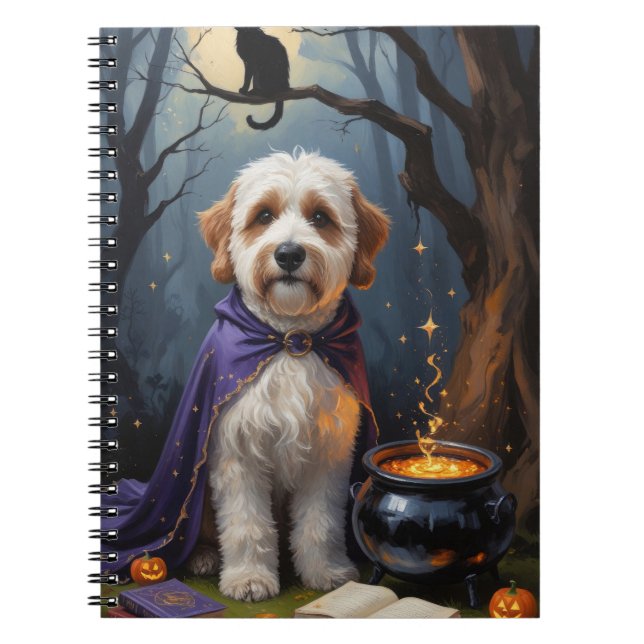 Bernedoodle Hund Whimsical Halloween-målning Anteckningsbok (Framsidan)